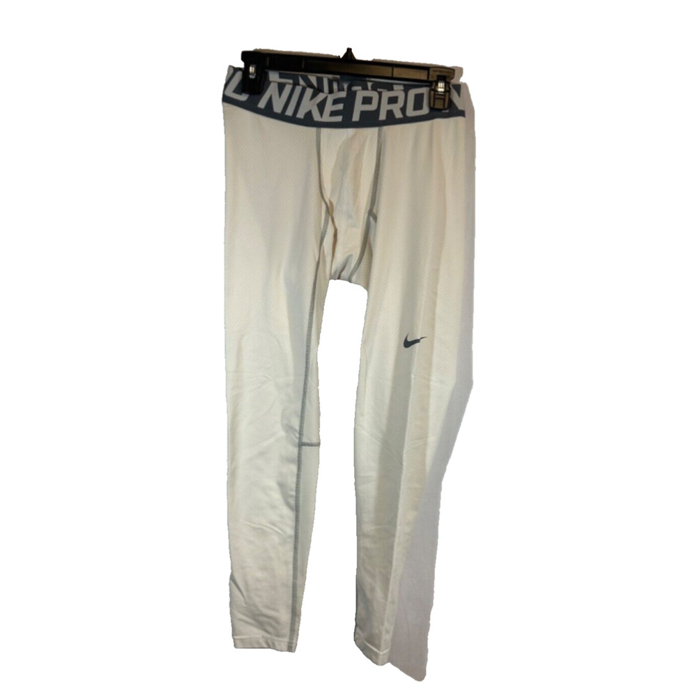 Men's Nike Pro White Tights Full Length Compression Fit L Elastic Waist C14